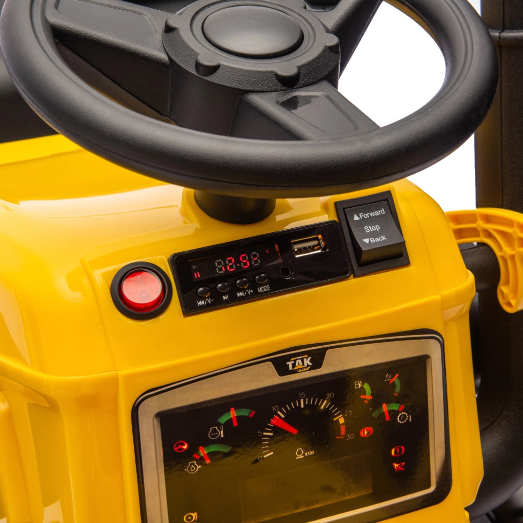 Escavatore per Bambini Elettrico 12V con Benna Rimorchio e Telecomando Età 3-8 Anni Giallo