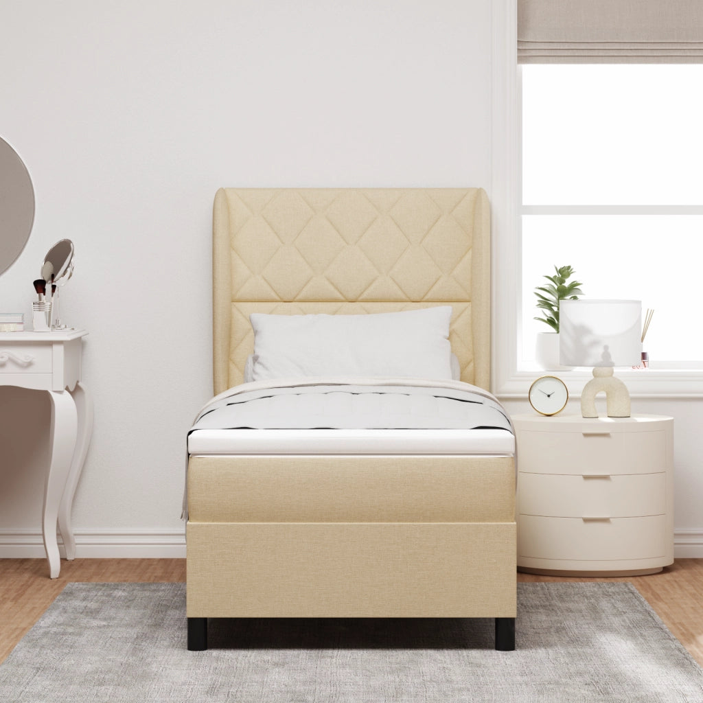 Letto Box Spring con Materasso - Crema 100x200 cm Tessuto