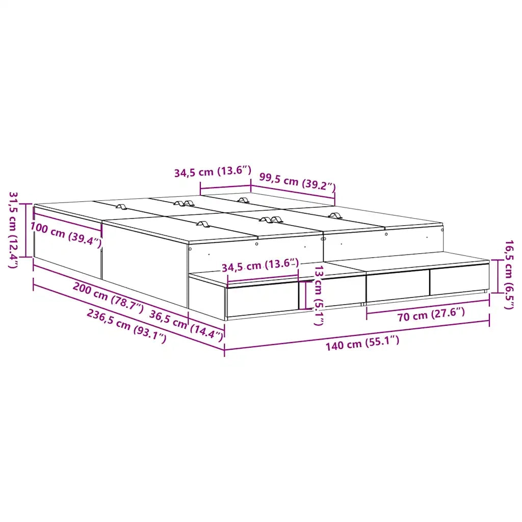 Struttura letto con contenitore Bianco 140 cm Legno multistrato 3335637