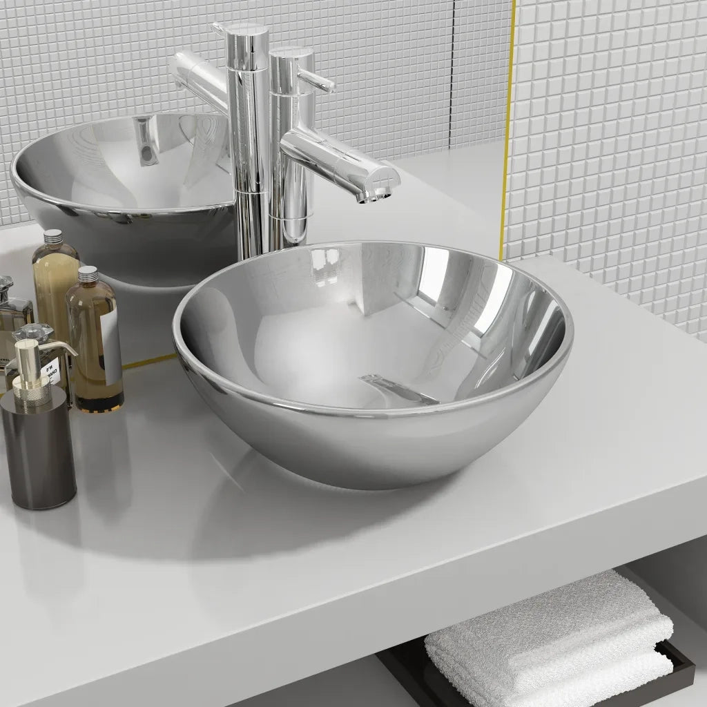 Lavandino 32,5x14 cm in Ceramica Argento CFW4517365