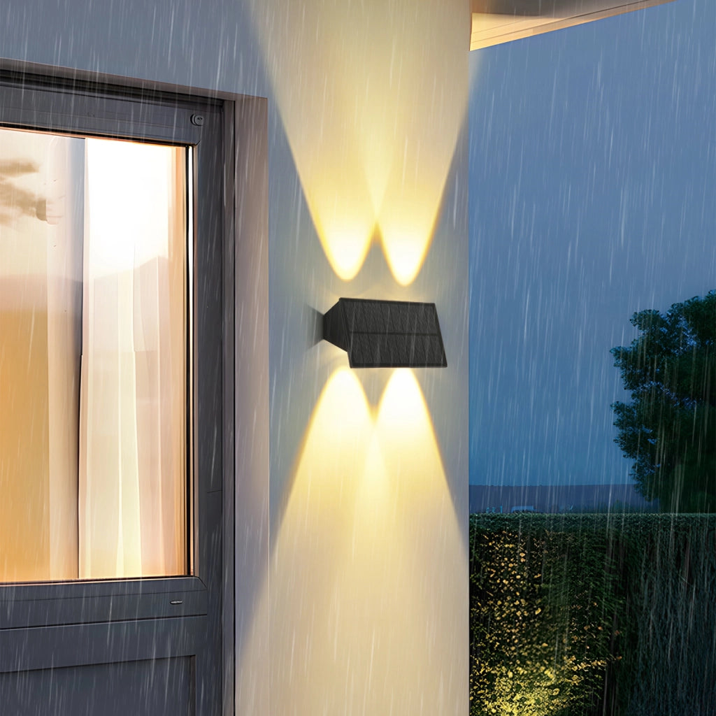 ZMH Lampada da Parete Solare Esterna Luce Calda Alto e Basso 4 Pezzi per Recinzione Giardino Balcone Terrazza