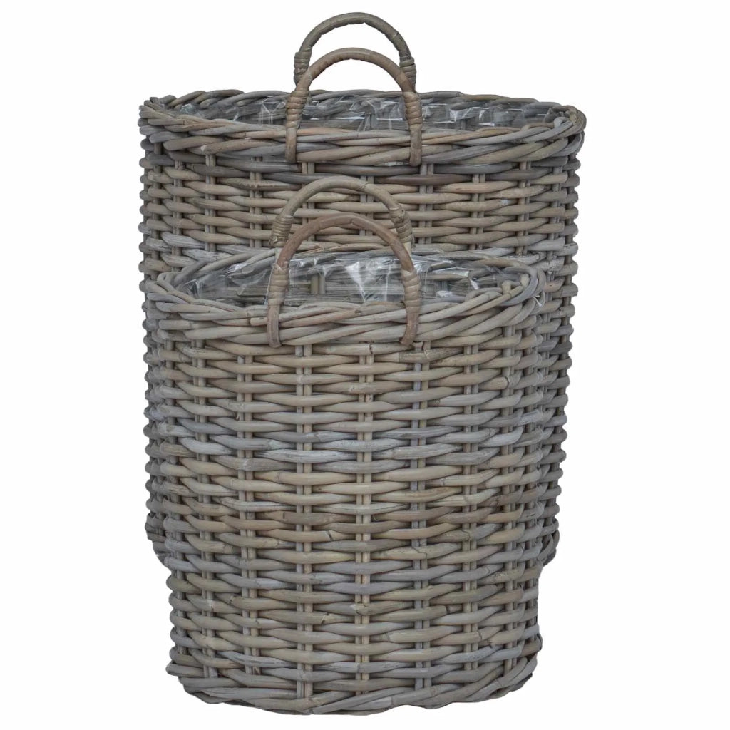Cestino per piante con archiviazione 2 pcs Grigio Rattan Lacak