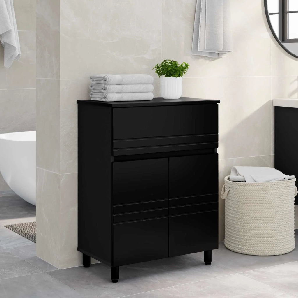 Mobiletto da bagno Nero 60 x 35 x 80 cm Legno ingegnerizzato