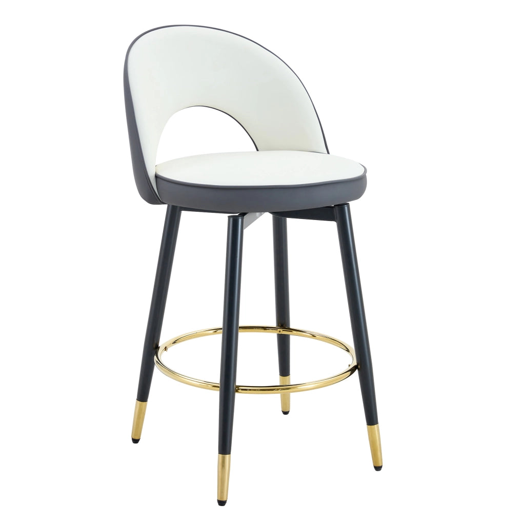 Sgabello da Bar Girevole 360° con Schienale Ajouré, Gambe in Metallo, in PU, Grigio Scuro e Bianco