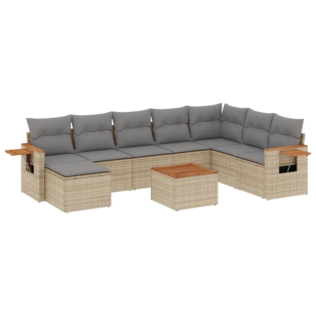 Set Divano da Giardino 9 pz con Cuscini Beige in Polyrattan 3259497