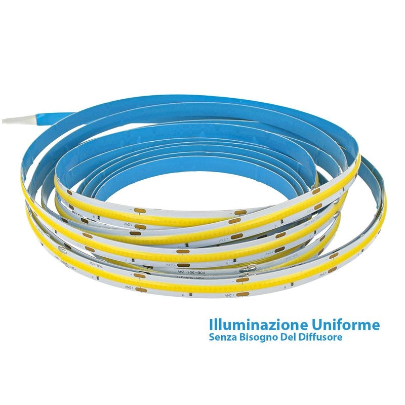 24V Bobina Striscia Striscia LED COB 14W/M 120LM/W 1700LM/M CRI 90 Bianco Caldo 3000K 5 Metri IP20 No Puntini