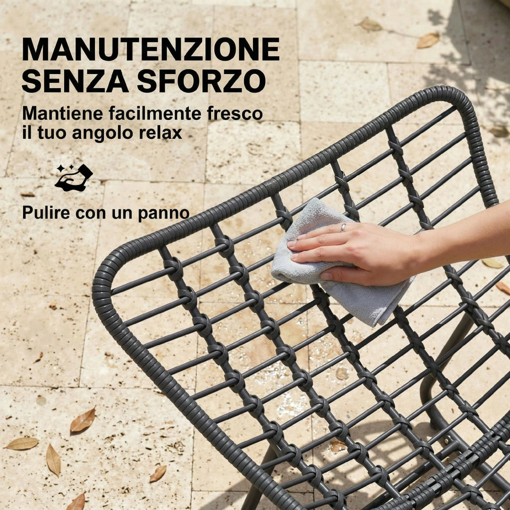 Sedia a Dondolo 87x110x70 cm con Cuscino Morbido in Rattan Grigio Scuro