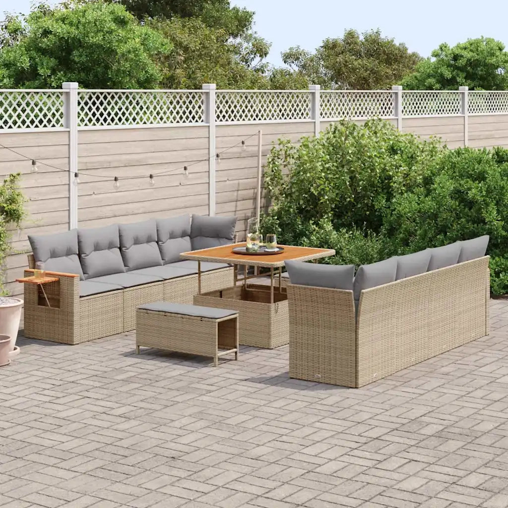 Set Divano da Giardino con cuscino 11 pcs Beige e Grigio Chiaro