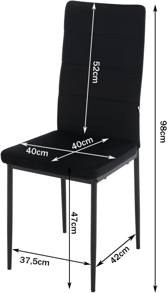 Sedie Sala da Pranzo Set di 4, Sedie da Cucina, Sedia da Pranzo con Schienale Alto, Senza Braccioli, per Soggiorno, Sala Reception, Sedie in Velluto con Gambe in Metallo, Nero, EZS47sz-4