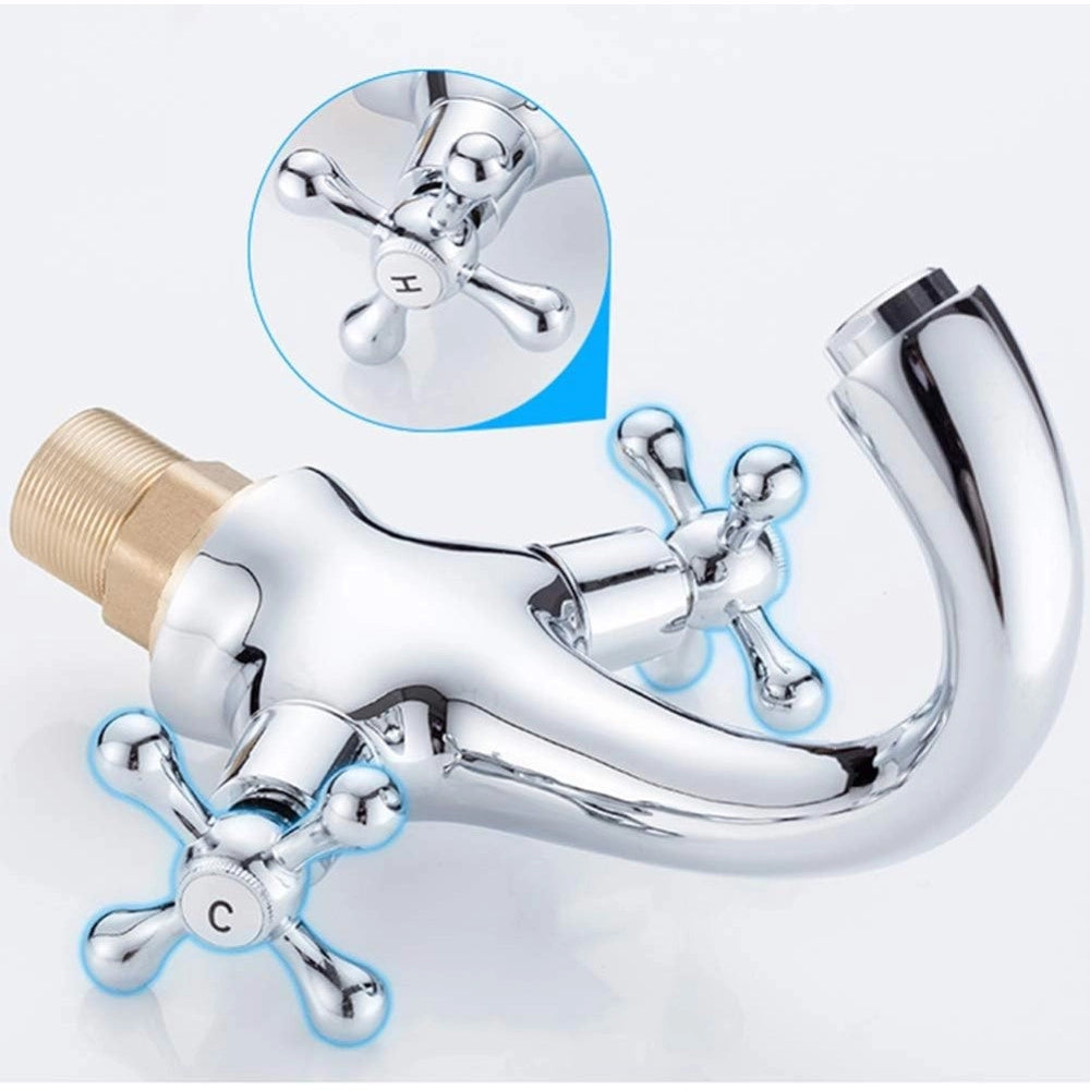 Trade Shop - Rubinetto Bicomando Per Lavabo Appoggio Bagno Comando Croce Vite Acciaio Cromato -