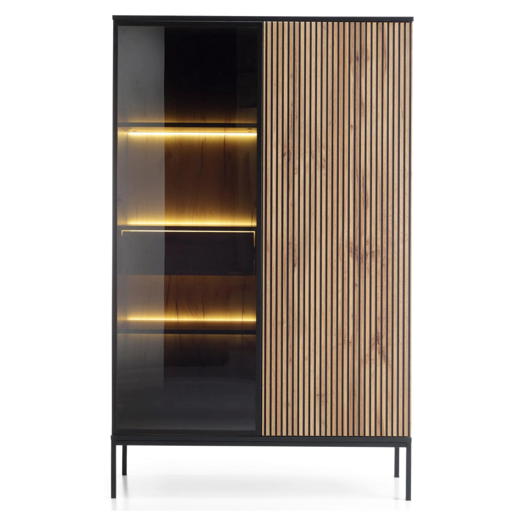 Komodee Laval WTSZ104 - Mobile con Illuminazione a LED, Nero, Rovere Wotan, Lamella, Larghezza 104 cm, Altezza 166 cm, Profondit? 39 cm