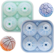 Set di due forme di ghiaccio in silicone a forma di pallone da calcio e pallacanestro con coperchio