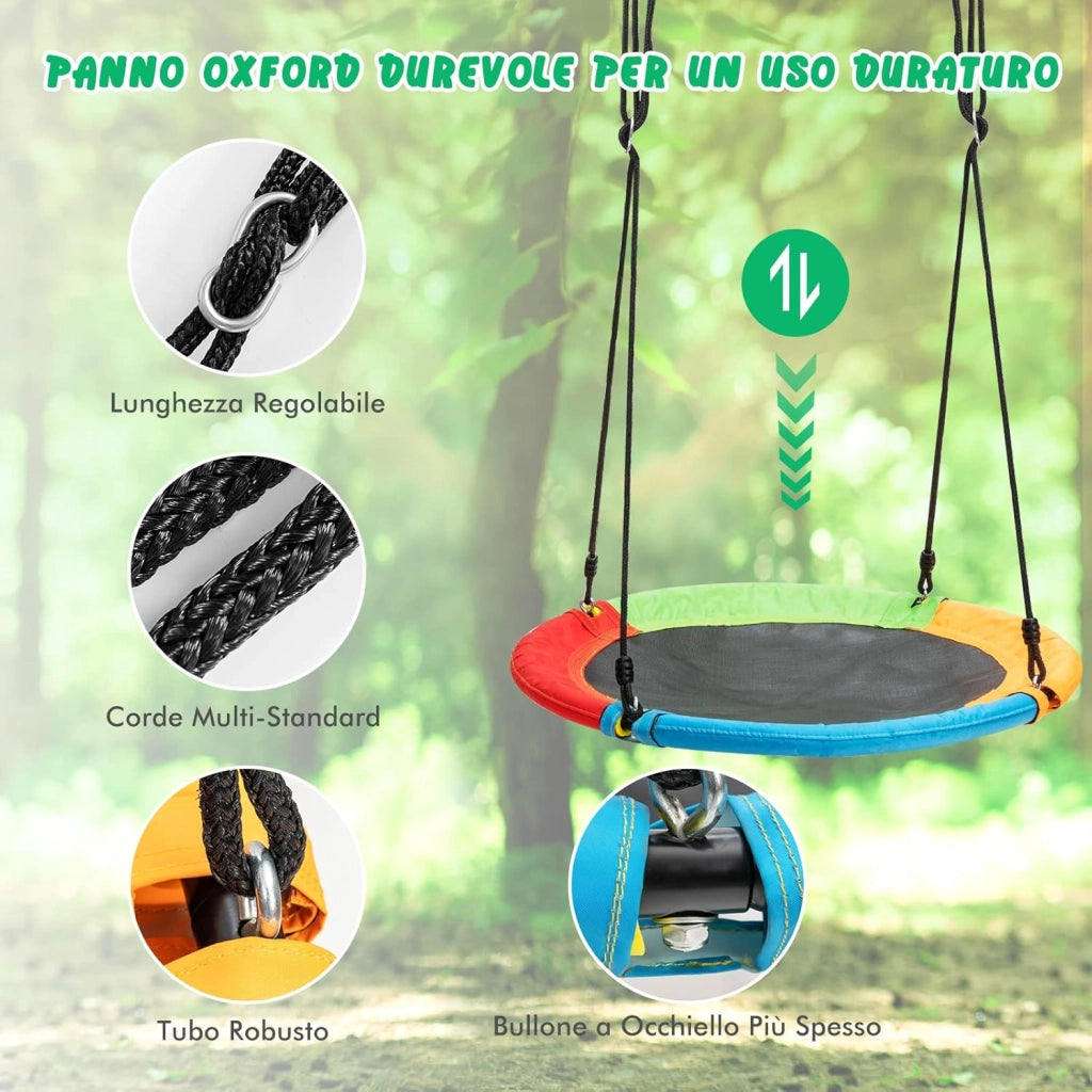 Set di 2 Altalena da Giardino per Bambini, con 1 Sedile Altalena in EVA Morbido e 1 Altalena Nido, 2 modi per appenderle e facili da montare, ideale per parco, giochi, cortile, giardino