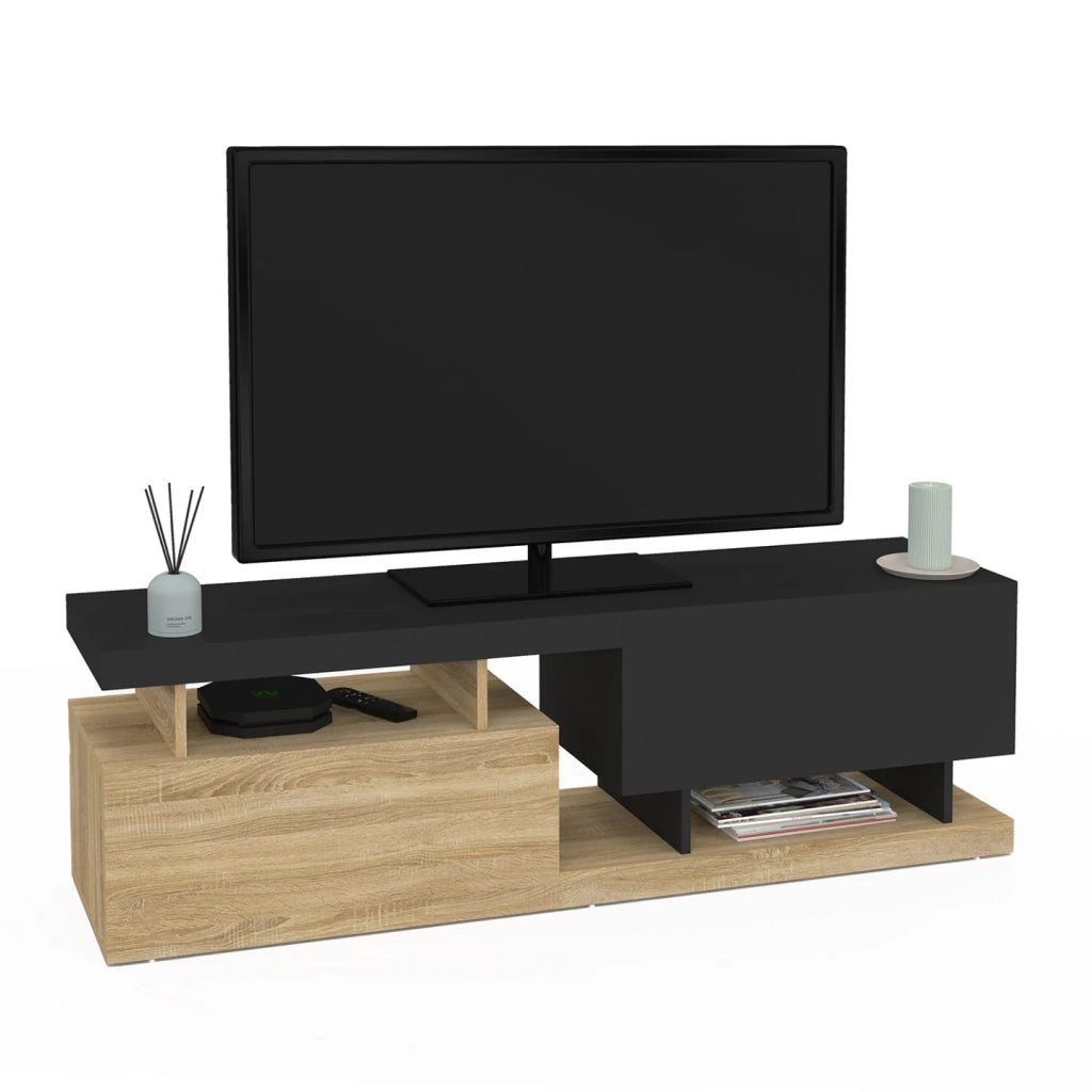IDMarket - ANGULO 140 cm Porta TV a 2 ante effetto legno e nero