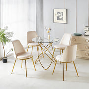 Tavolo da pranzo con 4 sedie in velluto, schienale alto ergonomico e gambe dorate, per sala da pranzo, crema