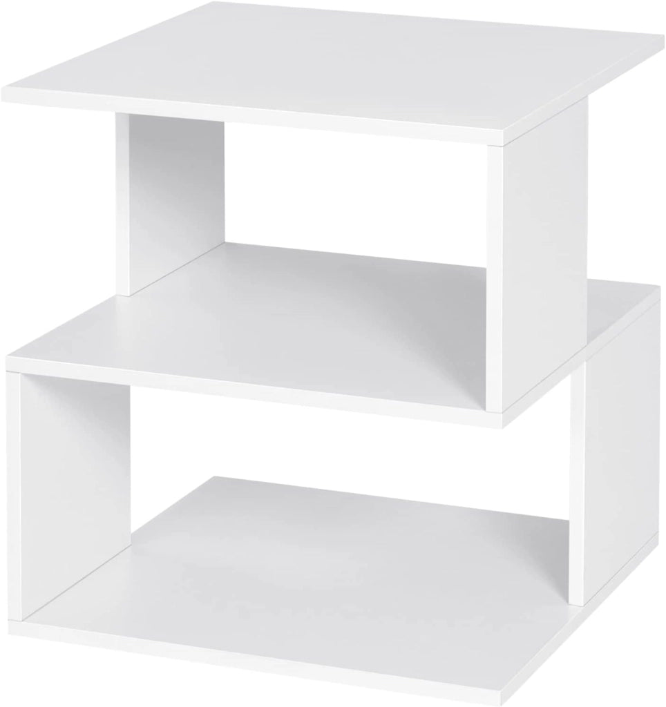 Set 2 Comodini per Camera da Letto in Legno, Tavolino Bianco Design Moderno, Mobiletto Salvaspazio per Soggiorno, Piccola Libreria a 2 Ripiani, 40x40x43,5cm, 0166ZZ-2