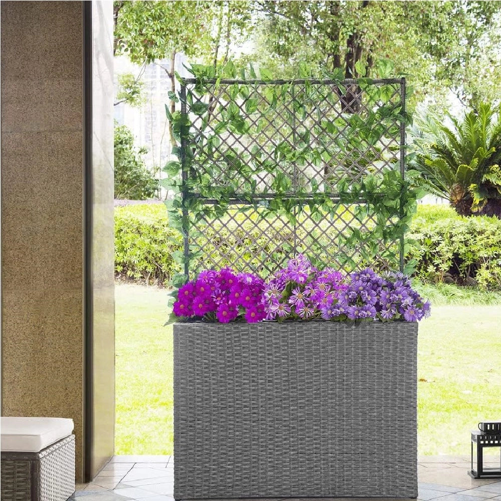 Fioriera da Giardino Polyrattan con 3vasi Estraibili per Balconi e Terrazzi Grigio