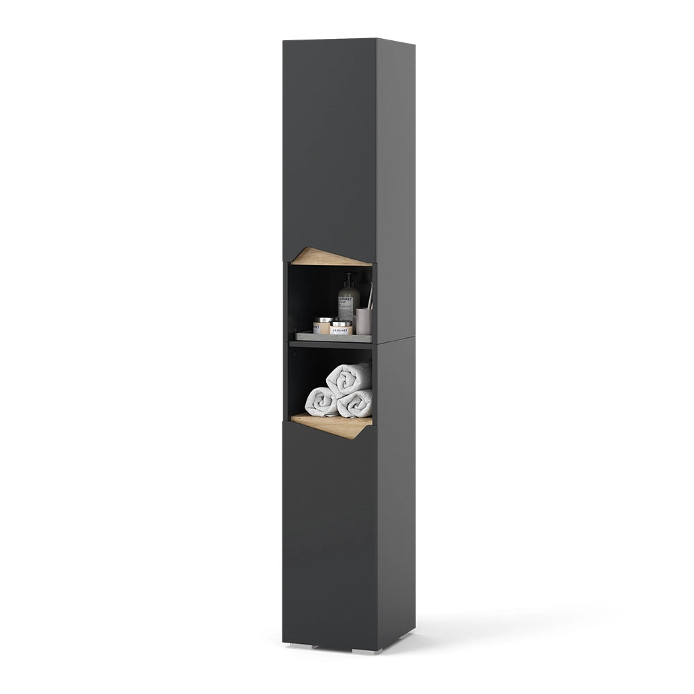 Vicco Armadio per il bagno Antracite 30 x 180 cm con porte e vani aperti
