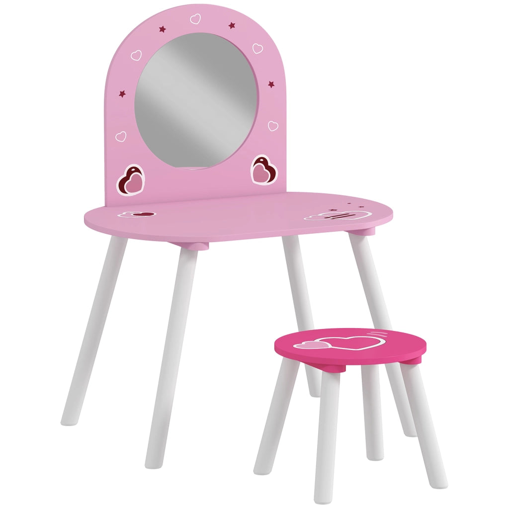 Toeletta per bambini con sgabello e specchio ¨C Xylo ¨C rosa con cuori 3-6 anni
