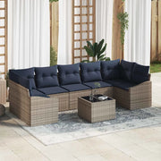Set di divani con cuscino 8 pcs Grigio e Blu Navy polyrattan