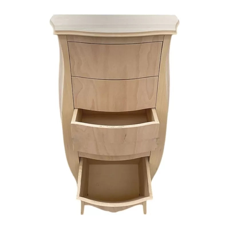 cassettiera bombata legno grezzo bianco 4 cassetti e ribalta 73x37x141 (3029) - Mobili 2G