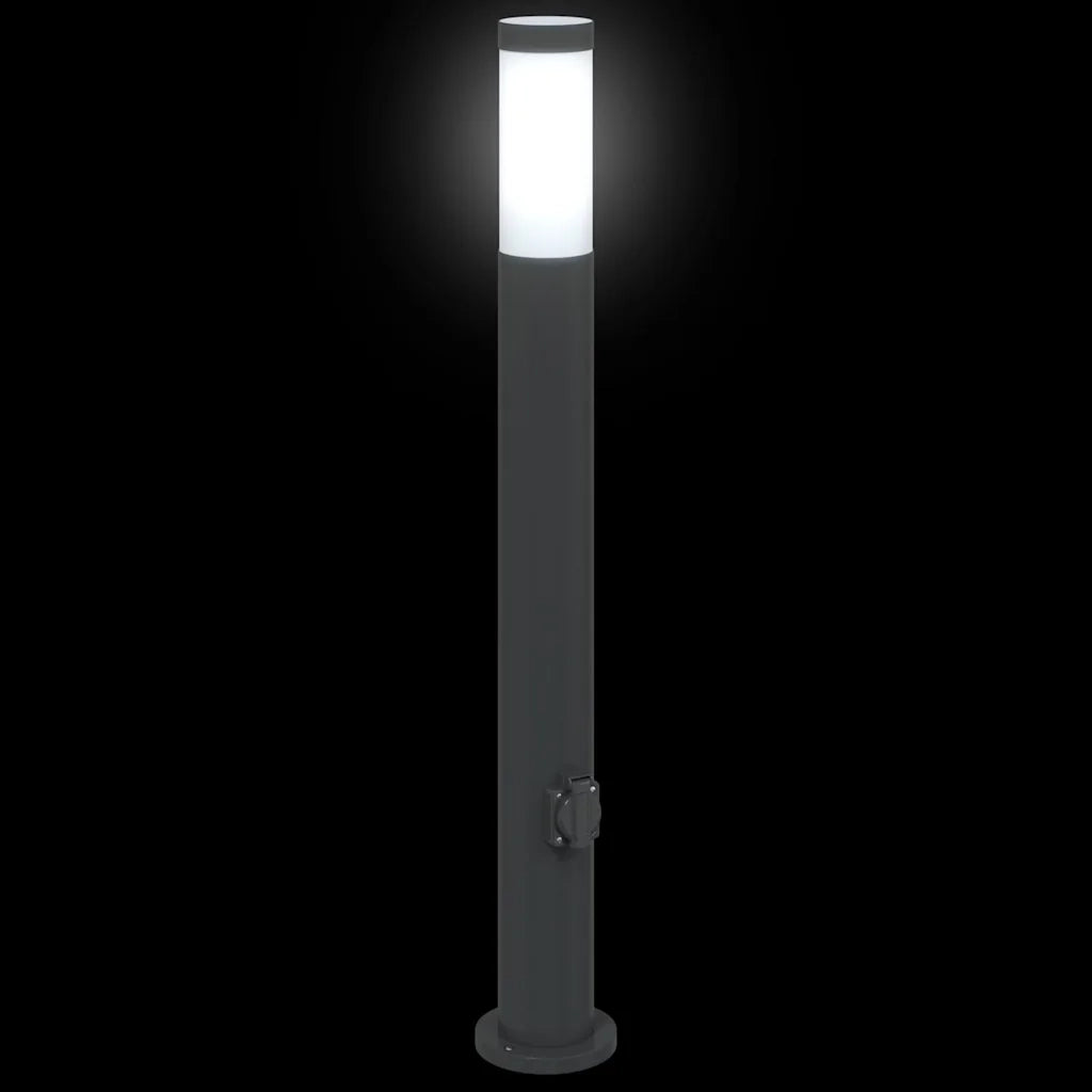 Lampioni a palo con presa elettrica 3 pz 80 cm Acciaio Inox IP44 4006038