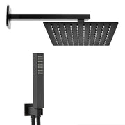 Set doccia soffione quadrato 30x30cm in acciaio inox braccio 35cm e doccino completo nero opaco