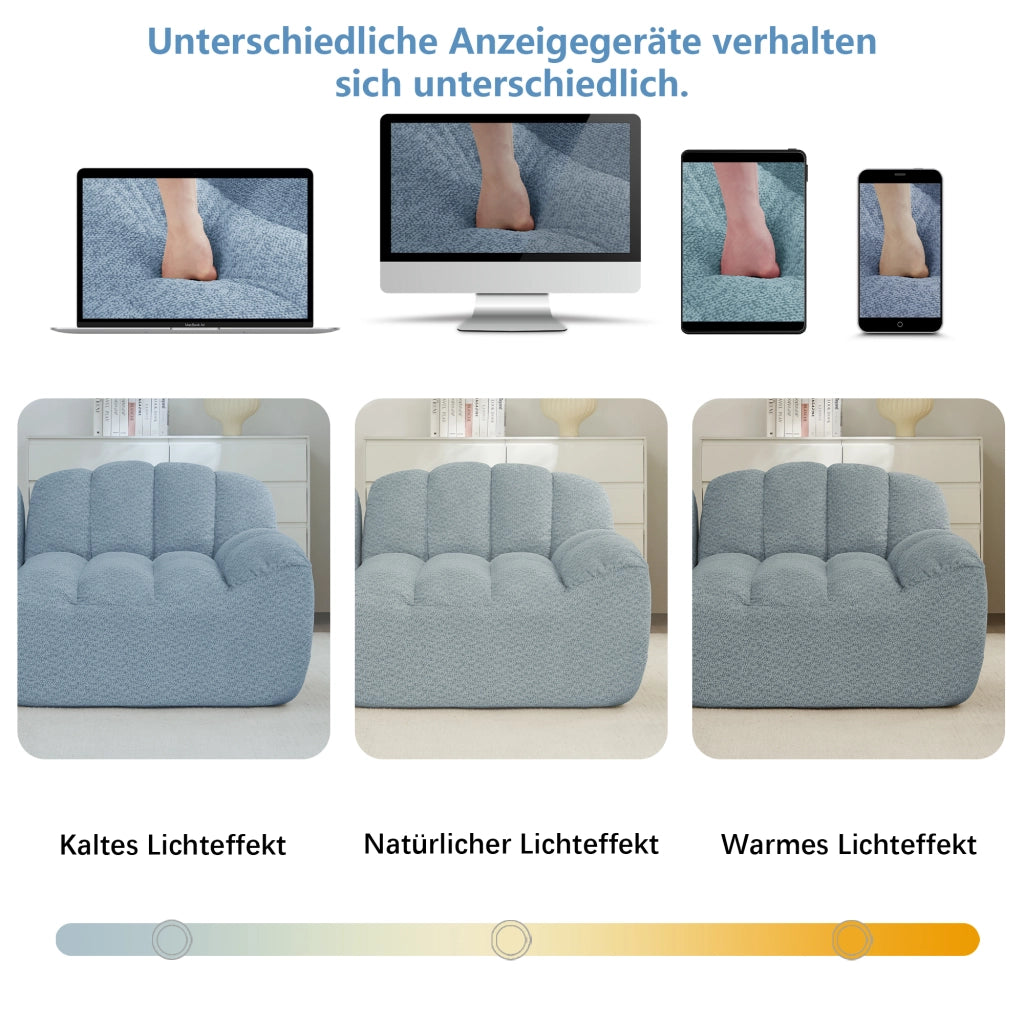 Divano a U modulare senza struttura con schiuma 32D ad alta densità e ottomani in fleece granulato blu 288 × 165 × 79 cm