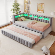 Divano letto estraibile 90x200 cm con LED, USB e vano portaoggetti