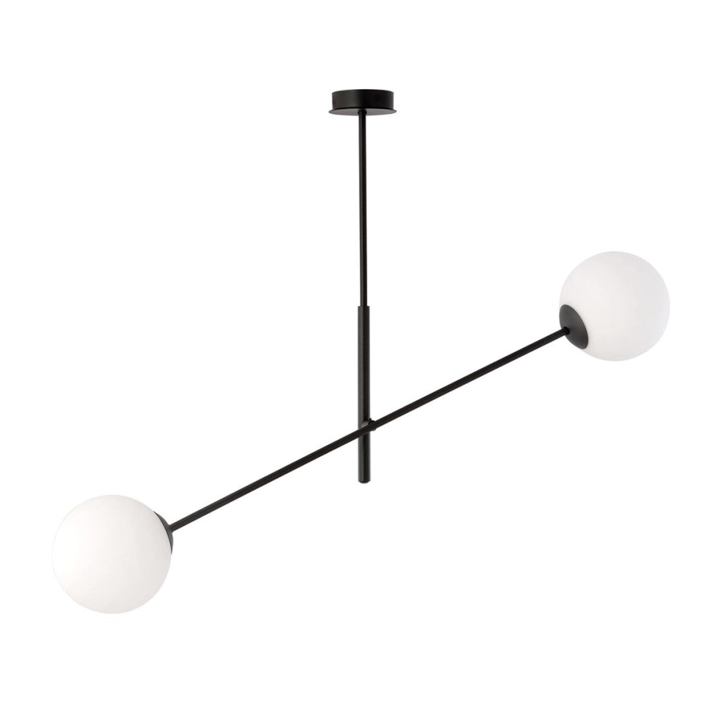 Lampada a sospensione LINEAR con struttura in acciaio nero e sfere in vetro
