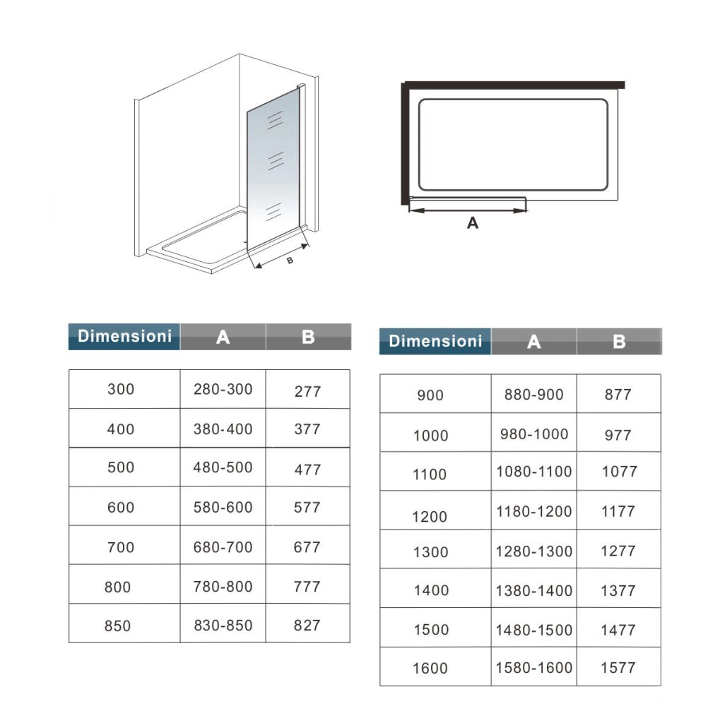 Box Doccia Walk In 100x200 cm Parete Fissa Vetro 8 mm Trasparente Anticalcare Oro Spazzolato