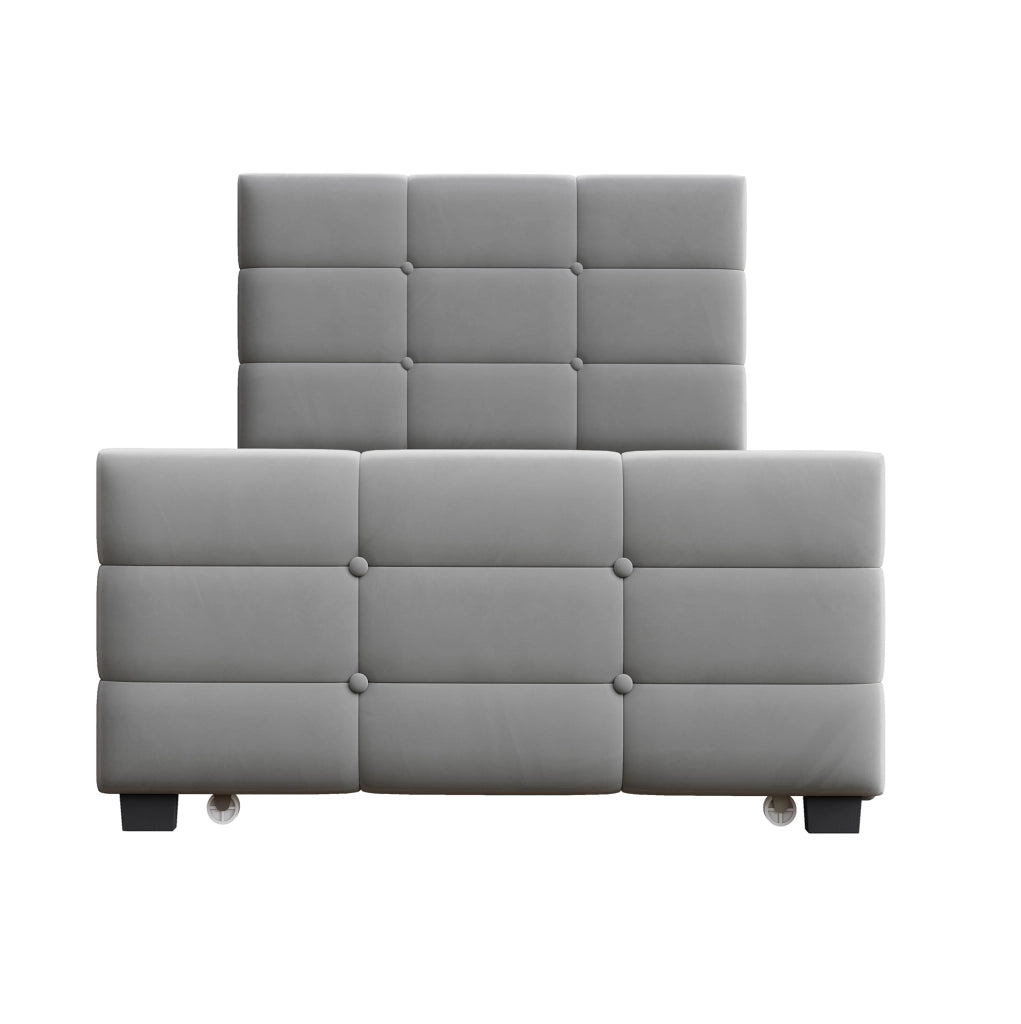 Letto imbottito 90 x 190 cm con letto estraibile; velluto grigio