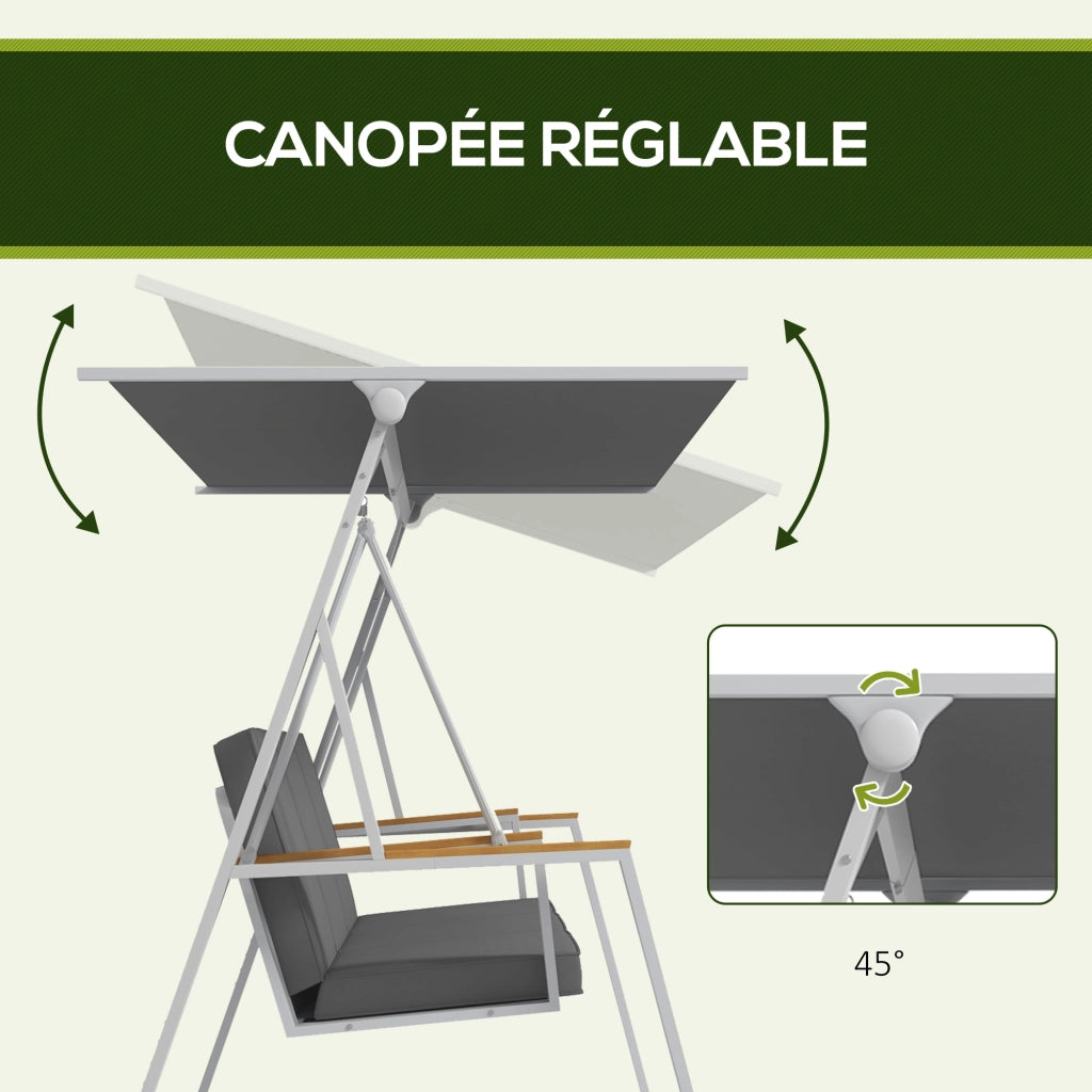 Amaca da giardino 3 posti con tetto regolabile ¨C zephmum ¨C 205x130x175 cm grigio scuro