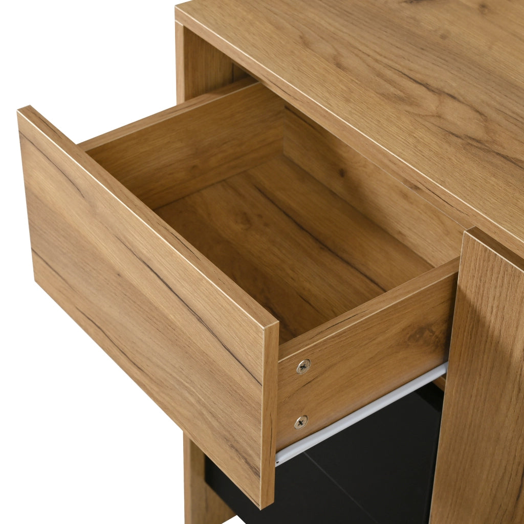 Credenza, 3 cassetti, illuminazione a LED, 120 x 76 x 40 cm, color legno naturale e nero