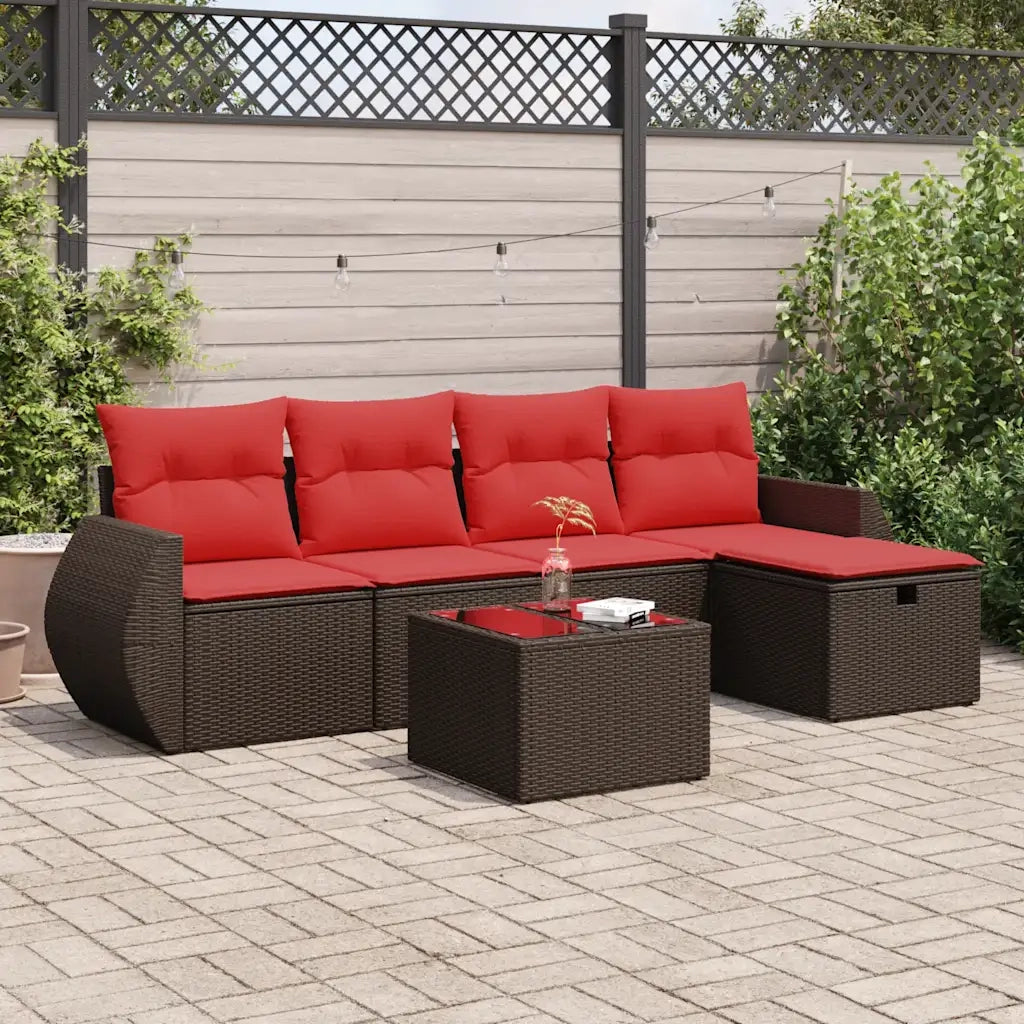 Set Divano da Giardino 6 pz con Cuscini Marrone in Polyrattan 3325580