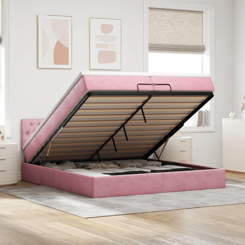 Struttura Letto Pouf con Materasso Rosa 200x200 cm Velluto 3311872