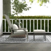 Sedia da Giardino con Poggiapiedi e Cuscini Imbottiti, in Rattan e Acciaio, 64x82x89 cm, Grigio e Crema