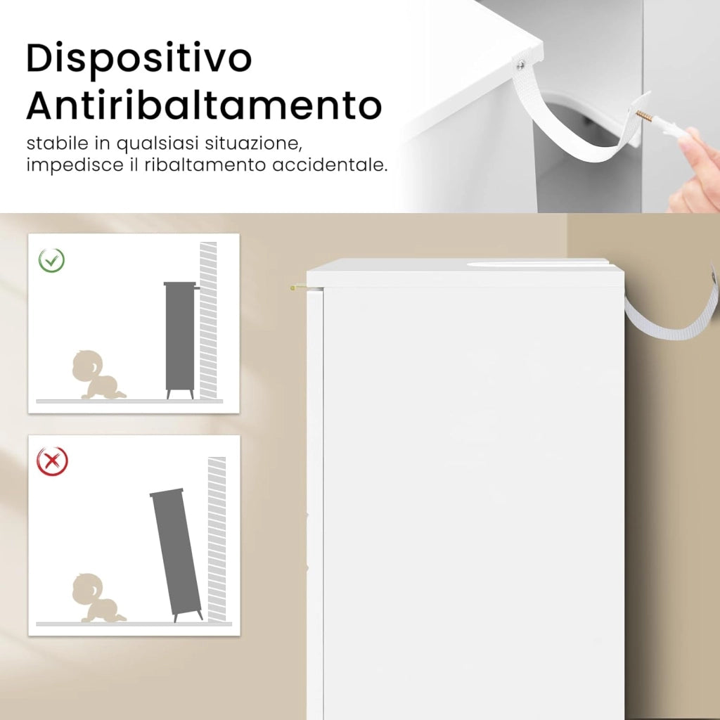 Mobile Sottolavabo per Bagno, Armadietto Sotto Lavandino da Terra a 2 Ante, Mobiletto Copricolonna in Legno, con Ripiano Regolabile e Foro per Sifone, Bianco Lucido, 60x30x60cm