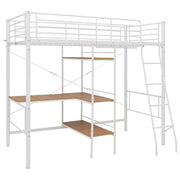 Letto singolo | Letto per adulti | Letto a Castello con Tavolino Bianco in Metallo 90x200 cm