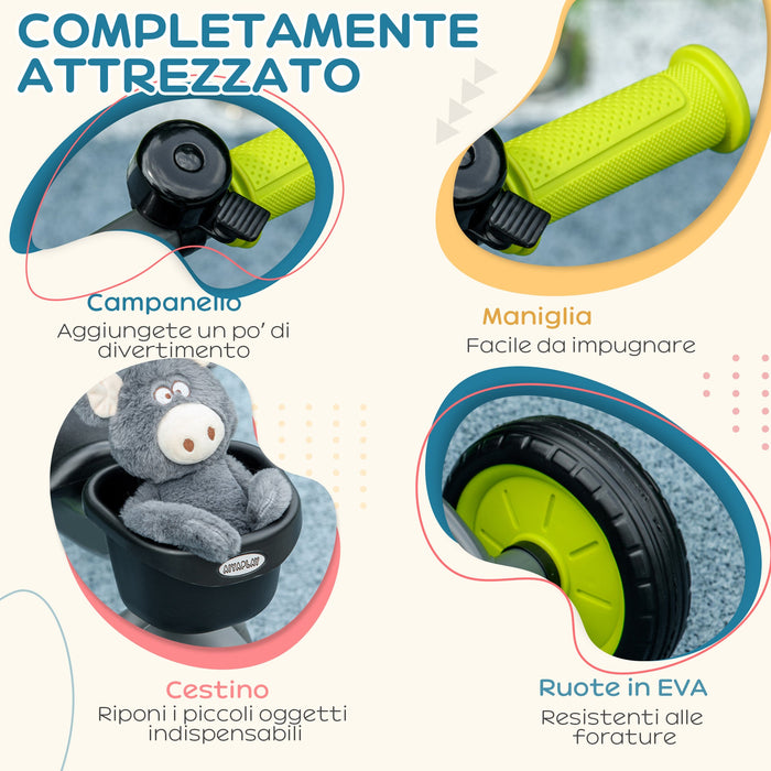 Triciclo per Bambini 70,5x50x58 cm con Seduta Regolabile e Campanello Nero