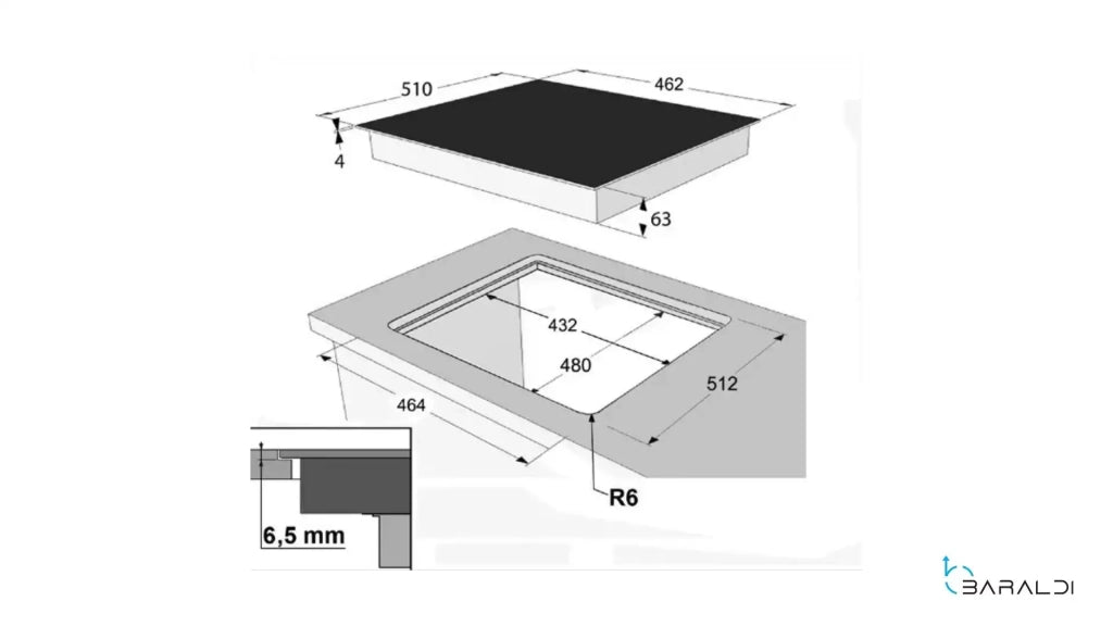 TRIO -  Piano a induzione vetro ceramico nero cm 45 - 3 zone - vetro nero