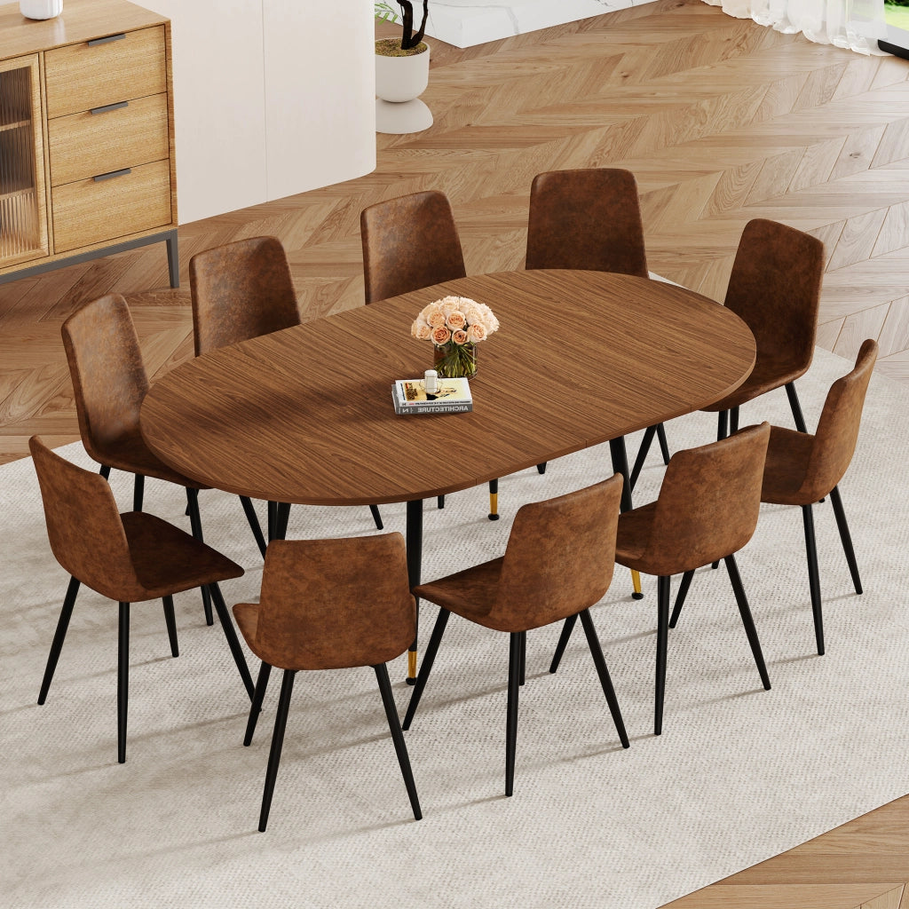 Tavolo da pranzo ovale in MDF e metallo nero e noce per sala da pranzo e cucina