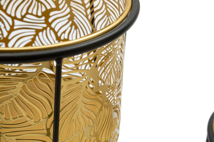 Set 2 Portavasi Ø21x40-19x22 cm in Metallo Nero e Oro