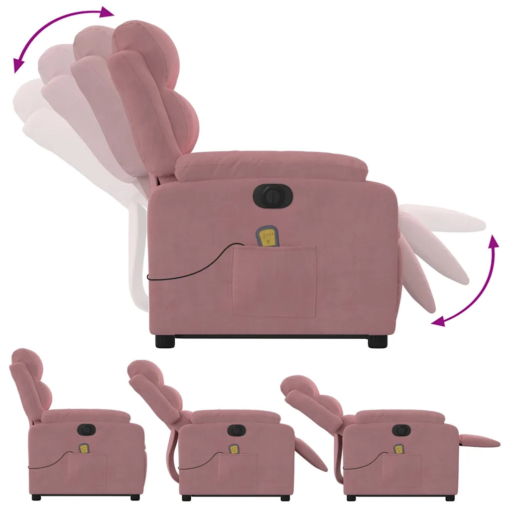Poltrona Alzapersona Massaggi Elettrica Reclinante Rosa Velluto 3205129