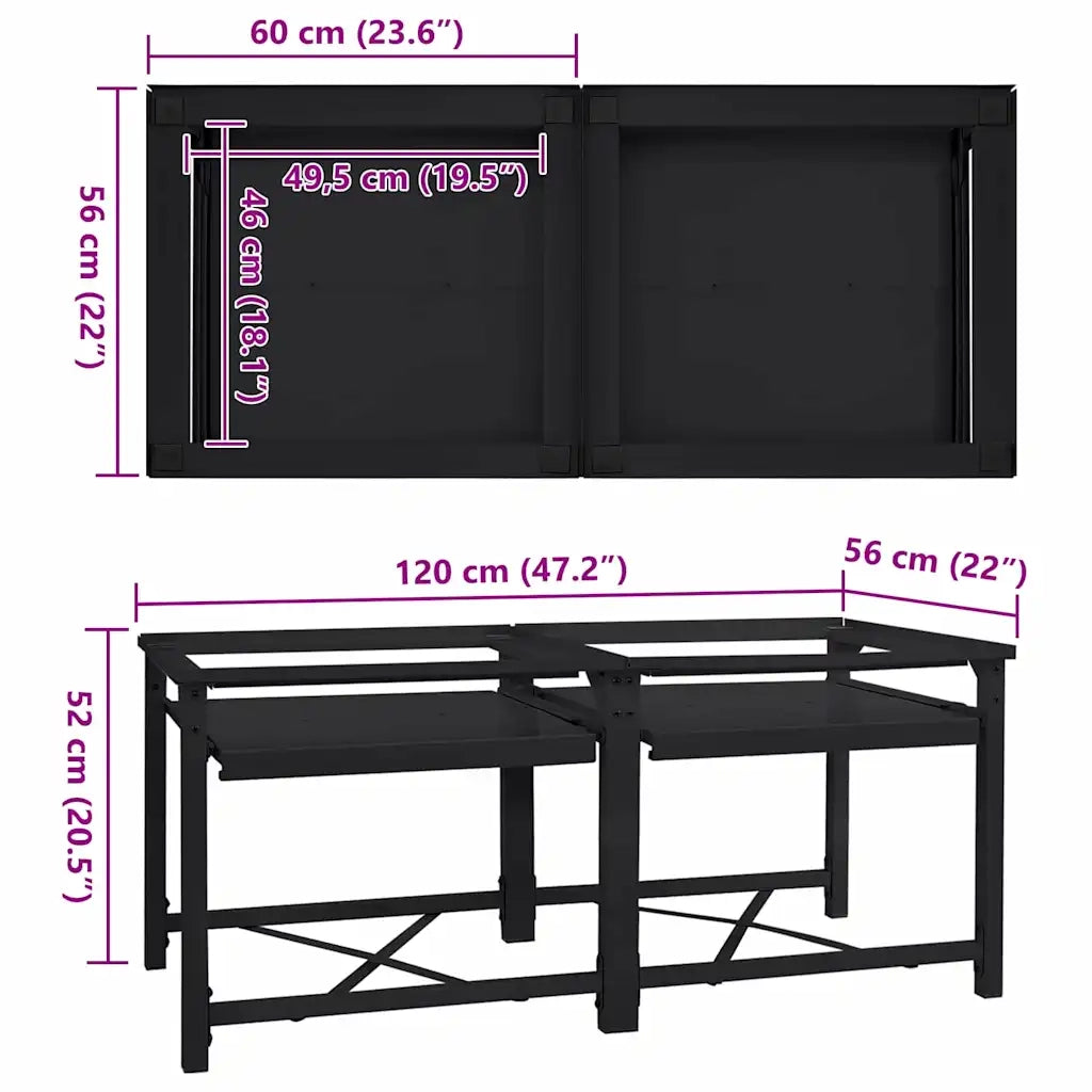 Pedestallo per Lavatrice 2 pcs Nero 120 x 56 x 52 cm Acciaio 42022038