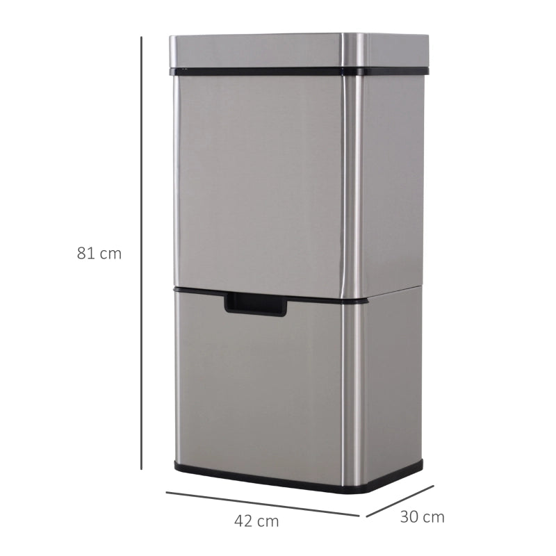 CONTENITORE RIFIUTI 72 L con sensore, 3 scomparti, acciaio inox, argento