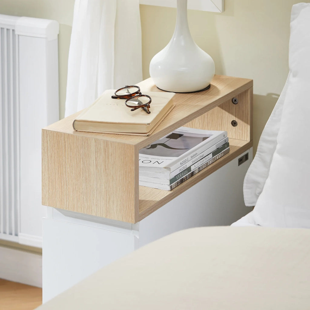 Tavolino con ruote da divano Carrello con 2 cassetti Comodino camera da letto Naturale 50x20x60cm FBT155-WN
