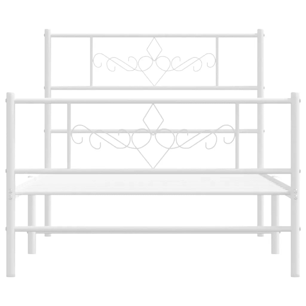 Giroletto con Testiera e Pediera Metallo Bianco 100x200 cm 355329