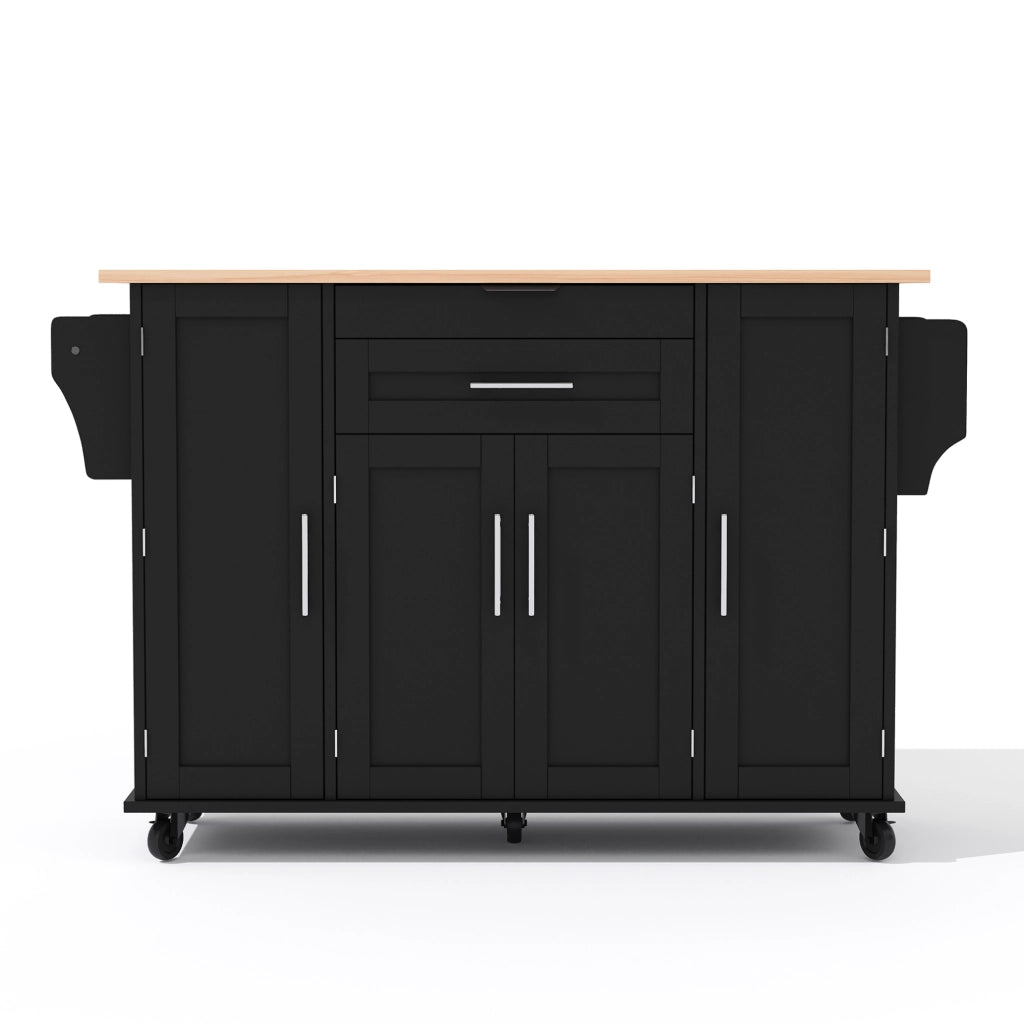 Isola da cucina mobile 136x70x92 cm con piano estraibile; cassetto nascosto; MDF nero e naturale