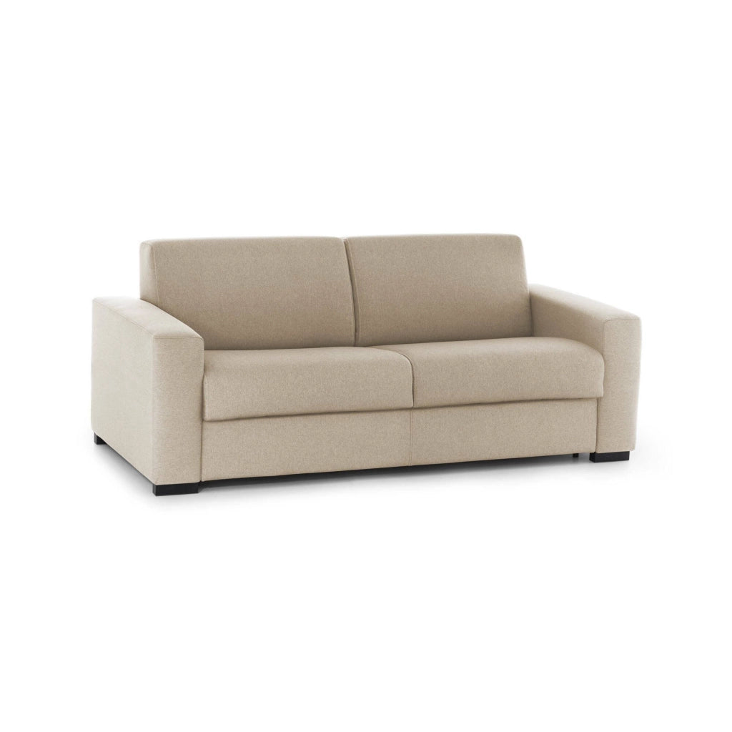 Divano Letto Akito, Divano a 2 posti Large, Made in Italy, SofÒ  Soggiorno con apertura girevole, in tessuto imbottito, con Braccioli slim, cm 180x95h90, Beige